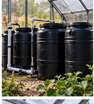 Are Water Barrels Worth It for Greenhouse Thermal Mass? What 55 Gallons Can and Cannot Do editorial greenhouse equipment image